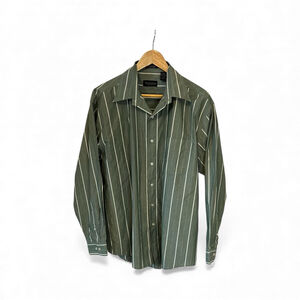 Men's Van Heusen Green & White Striped Casual Button Down Shirt M